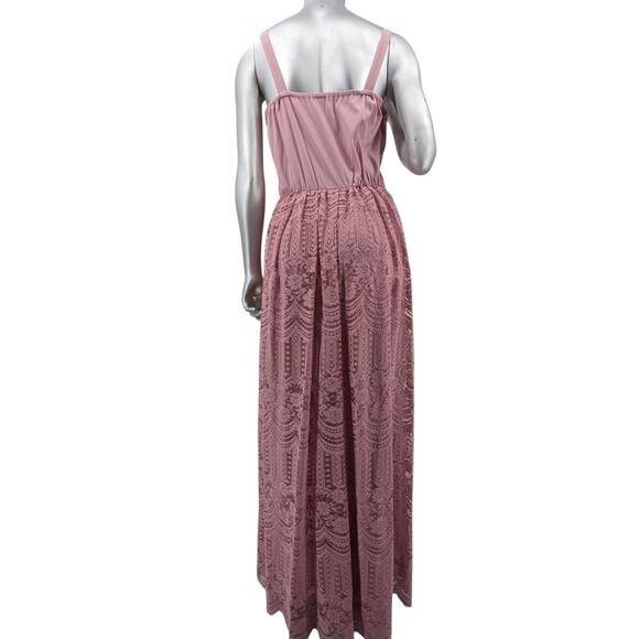 Vintage 1970's Mauve Pink PROM Maxi DRESS & JACKET Sheer Sleeves & Lace Overlay - Picture 9 of 14